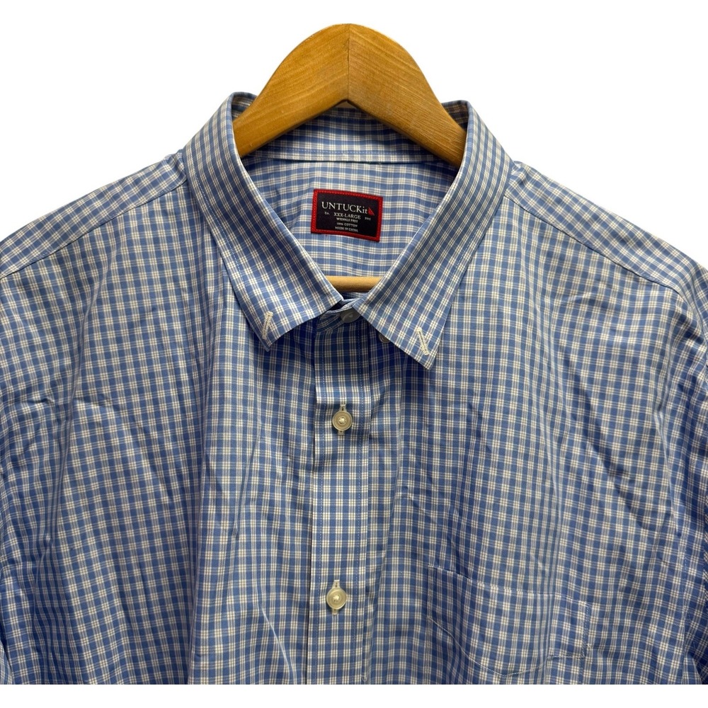UNTUCKit‎ Men's XXXL 3XL Wrinkle Free Cotton Blue/White Plaid Button Down Shirt